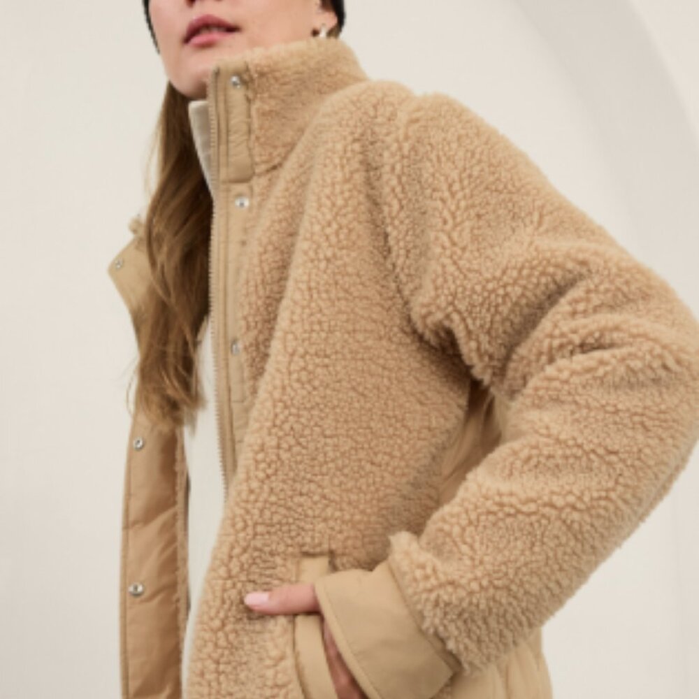 Athleta Fleece Hybrid Coat in Dune, XS